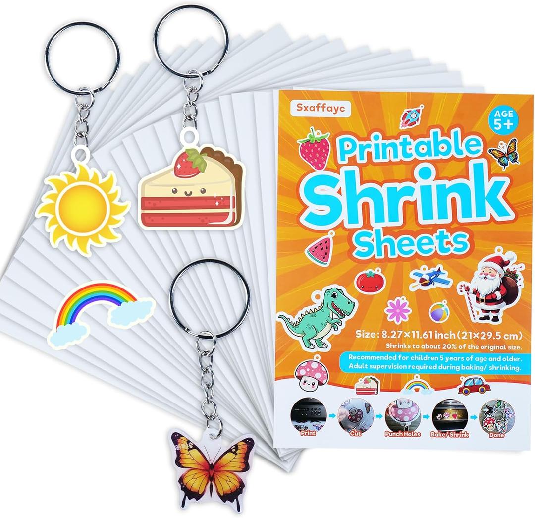 25 Sheets Printable Shrink Paper Sheets Plastic for Inkjet Printer, Shrink Art Paper for Crafts DIY Keychain Making, Mother's Day, Father's Day Gifts (White, 8.27 x 11.61 inch)