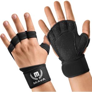 MAVA Open Gym Gloves for Men & Women; Padded Weight Lifting Gloves with Wrist Support for Comfort, Protection; Strong-Grip Fingerless Workout Gloves for Men & Women; Anti-Sweat Gym Accessories (Large, Black)