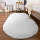 Softlife Fluffy Rugs for Bedroom, Shag Cute Area Rug for Girls/Boys and Kids Baby Room Home Decor, 2.6 x 5.3 Feet Oval Indoor Carpet for Nursery Dorm Living Room, White
