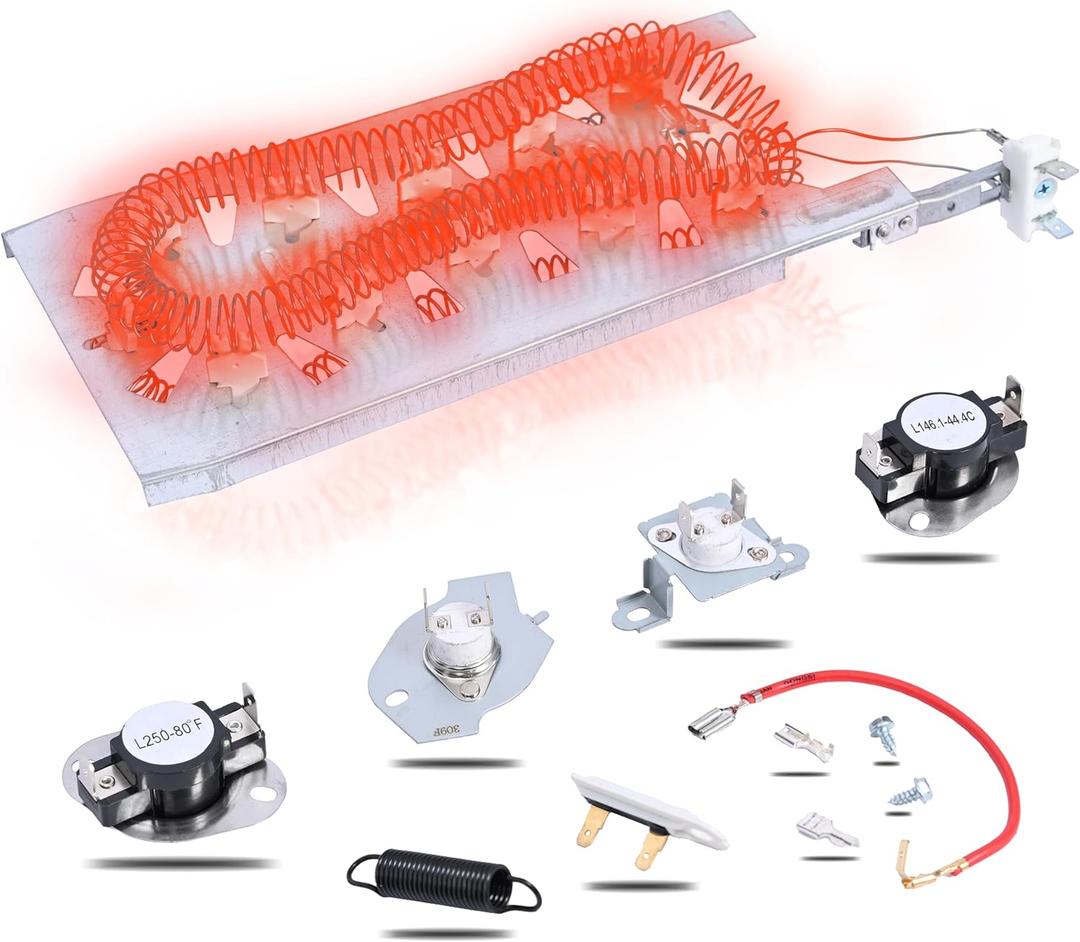 Dryer Heating Element Kit for Whirlpool Cabrio Duet Model WED5620HW1 WED5600XW0 WED5100HW1 WED8000DW4 WED8500DC4 WED5500XW0 GEW9200LW1 WED5800BW0 GEW9250PW0 WED5600XW1 Replacement Thermostat