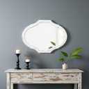Vintage Oval Bathroom Mirror 22 X 30 Inch, Hanging Distressed White Rustic Scalloped Decorative Wall Mirrors, Unique Wood Mirrors for Wall Decor Living Room Entryway, Horizontal or Vertical