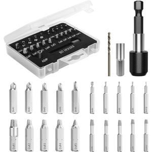 Nuovoware Damaged Screw Extractor Set, 22 PCS Easy Out Stripped Screw Extractor Kit, All-purpose HSS Broken Screw Remover Set with Magnetic Extension Bit Holder & Socket Adapter
