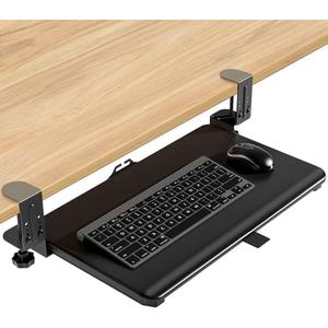 YOMT Adjustable Keyboard Tray Under Desk, Pull-Out Computer Keyboard Drawer with C-Clamp, 20” (24.2” Including Clamps) x 13” Slide-Out Platform Computer Drawer for Typing, Black