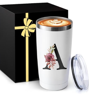 Shqiueos Initial Monogrammed Gifts for Women, 20oz Insulated Tumbler With Lid, Stainless Steel Vacuum Pink Cup, Personalized Christmas, Wedding, Birthday Gifts for Her Friends Mom Sister