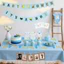 Boy Baby Shower Decorations Gender Reveal Party Supplies SetBlue Welcome Baby BannerBodysuit Scatter DecorationsCake ToppersMom to Be SashBaby Shower Scratch Off Poop GamePaper Photo Frames