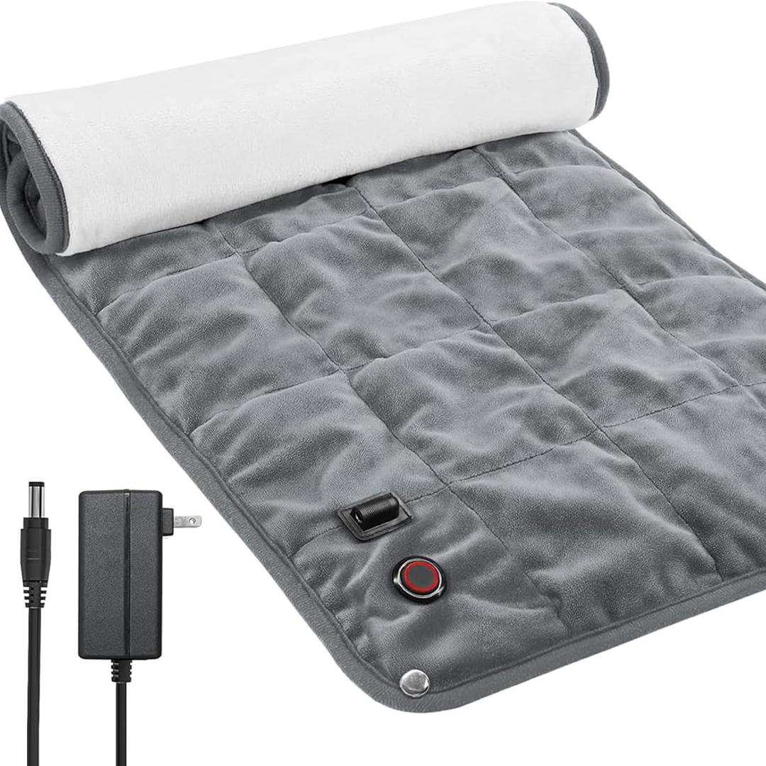 OKK Weighted Heating Pad, 12V Heating Pad for Back Pain Relief, 33"x17" Extra Large Full Body Portable Weighted Heated Pad for Cramps Neck Shoulder, 2lb, 3 Heat Settings, 3 Hours Auto Off Heat Pad (Light Gray)