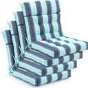 Barydat 4 Pcs Tufted High Back Chair Cushion Indoor Outdoor Seat and Back Cushions Palm Leaves Tropical Plants Lawn Rocking Chair Pads with Ties for Adirondack Patio Garden(Light Blue Stripes), 43.4 x 21 x 3.3 inches