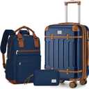 LARVENDER Luggage Sets 3 Piece Expandable Carry on Luggage 22x14x9 Airline Approved Hardshell Suitcase with Wheels TSA Lock, Lightweight Suitcase Set for Women with Travel Backpack, Navy Blue