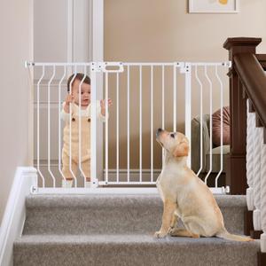 Mom's Choice-GROWNSY Baby Gate for Stairs, 30.5"-43" Pressure Mounted Pet Gate for Doorways-Auto Close Dog Gate for The House-Easy Installation & Walk Thru Wide Safety Gate (White)