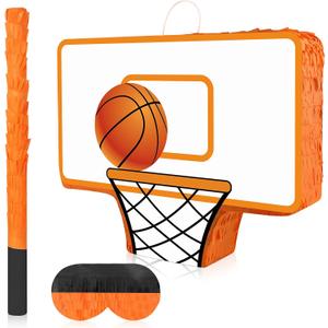 Basketball Piata with Bundle & Blindfold Bat Basketball Birthday Party Decorations Sports Party Supplies for Kids Boys Sports Themed Birthday Carnival Events