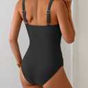 B2prity One Piece Swimsuit for Women Tummy Control Ruched Slimming Bathing Suit Button Full Coverage Swimwear (Black, L)