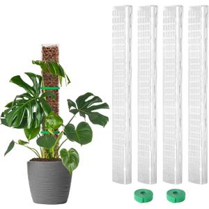 EOX 4 Pcs 24 Inch Plastic Moss Pole for Monstera, Large D Shaped Poles for Climbing Plants Work with Sphagnum Moss, 90 Inch Plant Stake Set of 4, Garden Ties