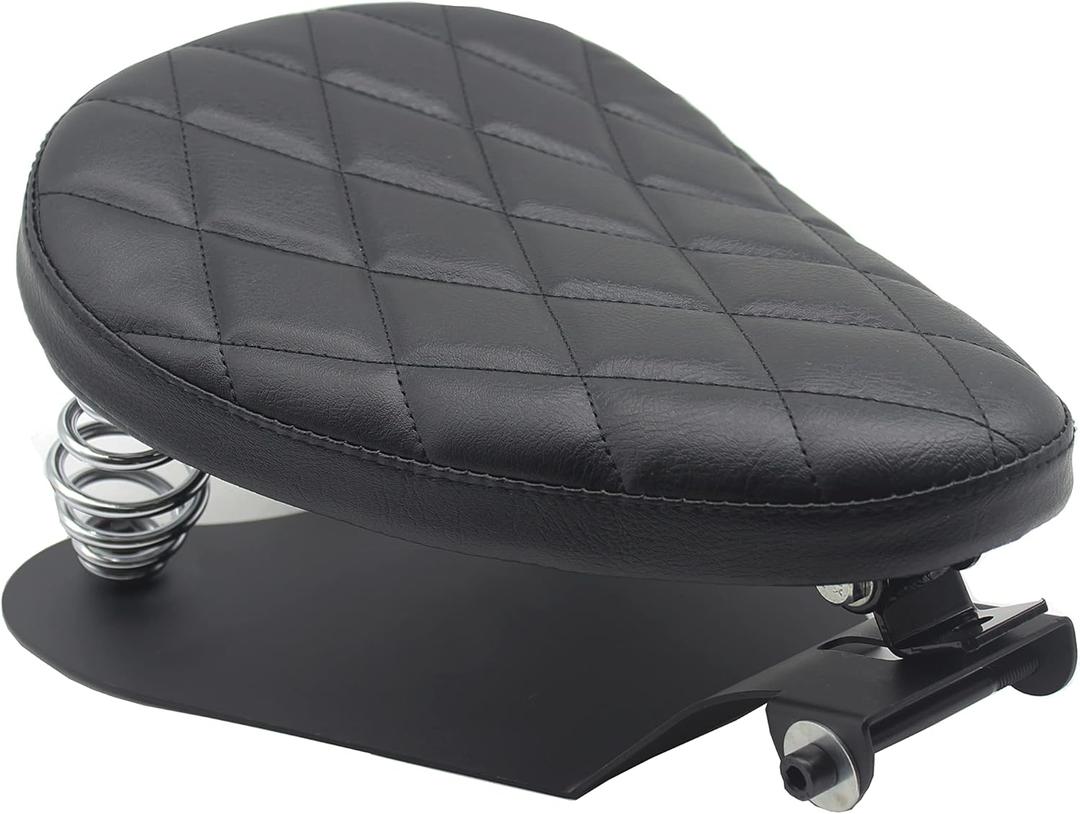 YHMOTO Motorcycle Solo Seat with Spring Base Black Diamond Leather Motorcycle Seat For Harley Yamaha Kawasaki Suzuki Sportster Bobber Chopper (001)
