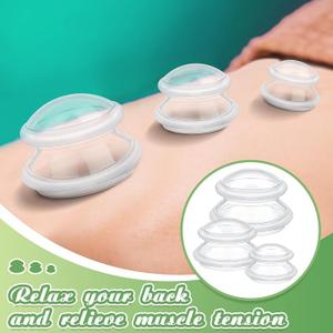 TrelaCo 6 Pcs Cupping Kit for Massage Therapy 3 Sizes Silicone Cupping Set Chinese Massage Therapy for Studio Household Cellulite Joint Pain Muscle Pain(Clear)