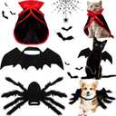 3 Piece Halloween Cat Dog Costume Set, Pet Bat Witch Vampire Cloak Giant Imitation Pet Spider Pets Costume Cosplay Accessories Halloween Pets Decoration for Dogs Puppy Cats (Red, S)