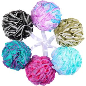 BTYMS 75g/Pc Large Loofahs Shower Sponge, Exfoliating Body Scrubber Shower Scrunchies Mesh Pouf Bath Sponges - Pack of 6