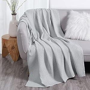 DOZ by SIJO Waffle Bed Blanket, 50% Viscose Derived from Bamboo and 50% Cotton Blend, Lightweight, Ultra Soft, Breathable, Summer Blanket (Dove, Throw (45"x70"))