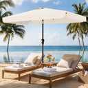 AreShark 6.5 x 10 FT Rectangular Valance Patio Umbrella, Outdoor Umbrella with Tilt and Crank, Market Table Umbrellas W/ 6 Ribs UV Protection for Garden, Deck, Backyard Pool, Cream White