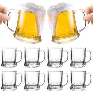10Pcs Mini Beer Mug Shot Glasses,5 Oz Clear Shot Glasses Bulk with Handles, Heavy Base Freezable Beer Mug,Mini Mugs for Holidays, Parties, and Barbecues