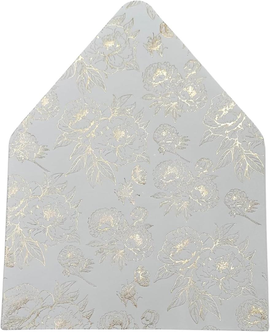 Euro Flap Envelope Liners for 5x7 Insert, 50 Pack, Wedding Invitaion (Gold Foil Floral)