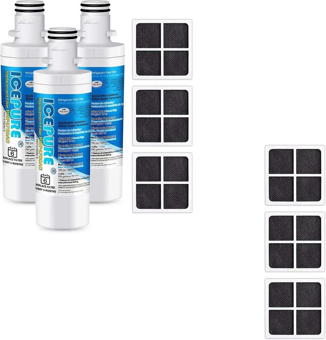 ICEPURE RWF4700AC Replacement for LG LT1000P MDJ64844601 ADQ74793501 LT1000PC, Kenmore Elite 9980 ADQ74793502 LRFXC2416S Refrigerator filter 3PACK and LT120F Air Filter 6 PACK