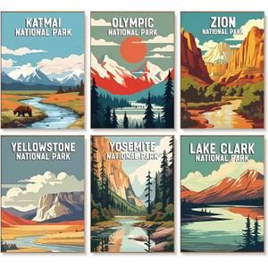 DIYGEMDOT 6 Pack DIY Paint by Numbers Kit for Adults & Beginners, National Park Scenery Easy Paint by Number Kits, 9.8 X 13.8 inches for Home Decor (Z005)