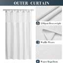N&Y HOME 60 Inch Waffle Weave Shower Curtain with Snap-in Fabric Liner & 12 Metal Hooks Set - 60" x 72" Shower Stall Size, Hotel Style & Mesh Top Window, Machine Washable - White, 60x72