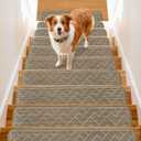 Non-Slip Stair Treads Carpet for Wooden Steps, 8" X 30" Indoor Self-Adhesive Stair Treads Mat, Comes with Beautiful Patterns, Anti Slip Stair Rugs for Kids Elders and Dogs 15PCS(Mocha) (Z-striped Mocha)