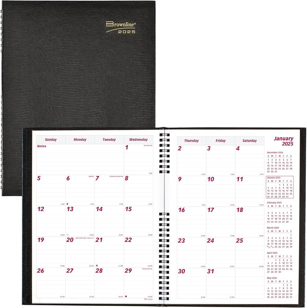 Brownline 2025 CoilPro Monthly Planner, 14 Months, December 2024 to January 2026, Twin-Wire Binding, 11" x 8.5", Black (CB1262C.BLK-25)