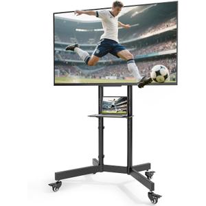 Upgraded Rolling TV Stand for 32-86 Inch TVs up to 200 lbs, Heavy Duty Mobile TV Cart with Laptop Shelf, Height Adjustable Portable TV Stand with Lockable Wheels, Max VESA 600x400mm