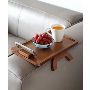 BAMBOO LAND- Couch Arm Tray, Wooden Folding Couch Armrest Table, Rectangular Clip-On Sofa Arm Tray with 360 Rotating Phone Holder
