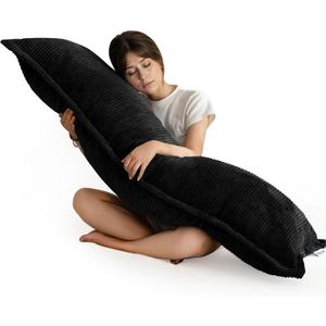 HIGOGOGO Body Pillow for Adults, Thickened Memory Foam Long Bed Pillow, Breathable Full Body Pillow with Removable Pillow Cover (20x54 Inch) (Corduroy-black)