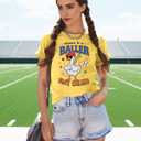 Women Baseball Mom Graphic T-Shirt Vintage Print Short Sleeve Tee Game Day Softball Fan Tops Soft (Yellow, L)