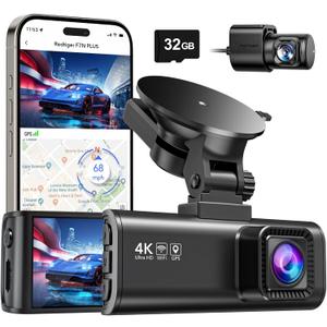 REDTIGER Dash Cam Front Rear, 4K/2.5K Full HD Dash Camera for Cars, Included 32GB Card, Built-in Wi-Fi GPS, APP Control, 3.18" IPS Screen, Night Vision, Wide Angle, WDR, 24H Parking Mode(F7NP)