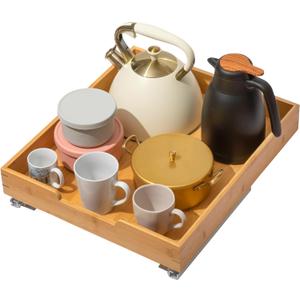 HOLDN STORAGE Bamboo Wooden Pull out Cabinet Organizer. 17" W x 21" D - Requires At Least a 18.25" W x 21" D.Cabinet Opening. Bamboo Tray and Heavy gauge metal rails.
