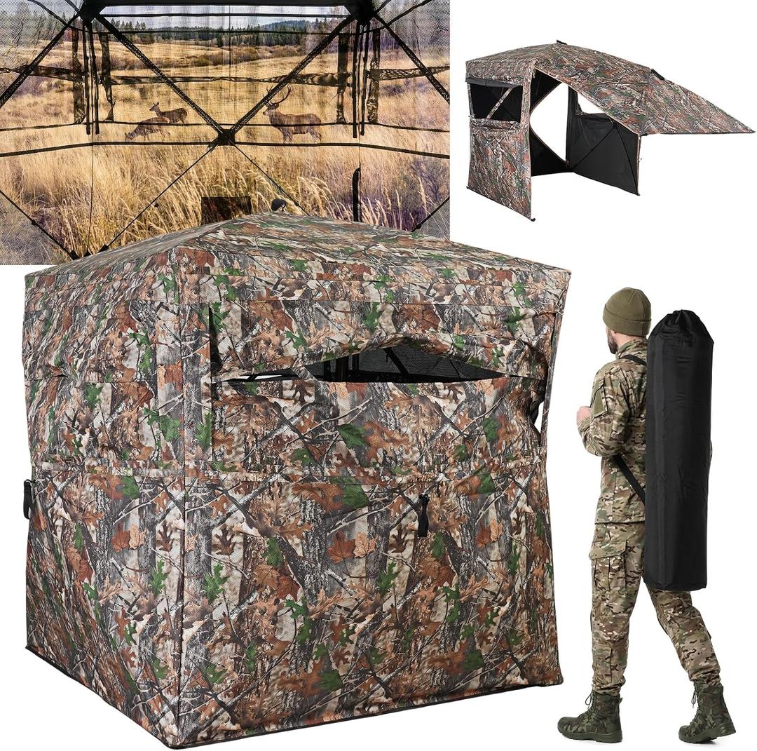 Hunting Blind 270° See Through, 2-3 Person Deer Blind, Pop Up Ground Blind