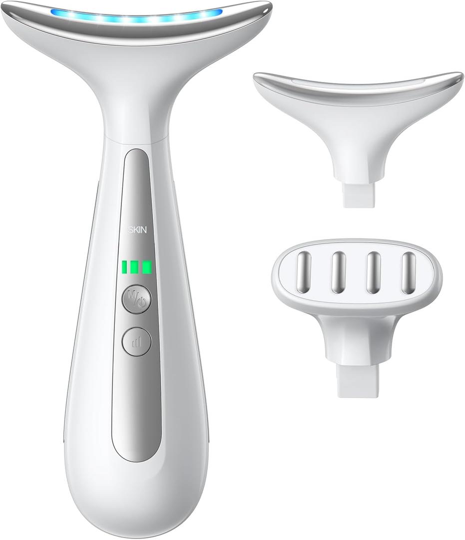 Facial and Neck Massager for Face, Neck & Eye - Skin Lifting & Firming - Wrinkle & Dark Circle Reducer - at Home Skin Care Face Sculpting Tool and Neck Massager (Dual Head, White-dual Head)