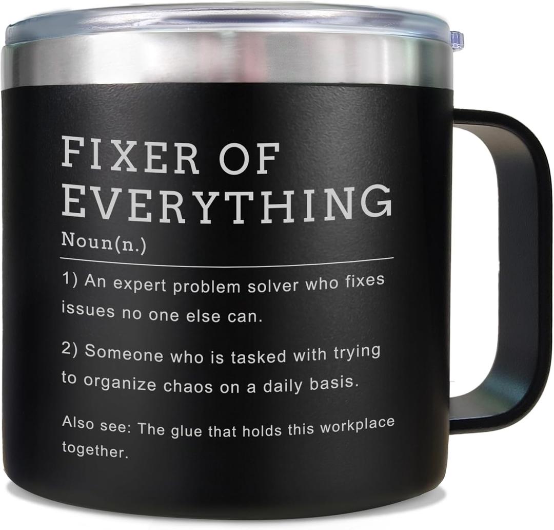 Boss Day Gifts for Him, Cool Gifts for Bosses, Boss Appreciation Gifts, Fixer of Everything Stainless Steel Coffee Mug with Lid Straw, Birthday Christmas Gifts for Boss Men, Black