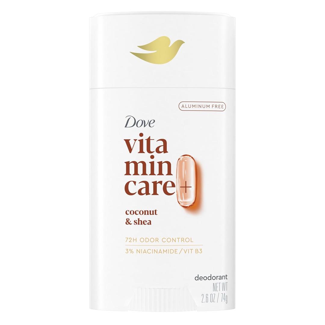 Dove VitaminCare+ Aluminum Free Deodorant Stick for 72H Odor Protection Coconut & Shea Breathable Deodorant for Women 2.6 oz (2.6 Ounce (Pack of 1))