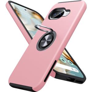 JAME for Google Pixel 9a Case, Dual Layer Military Grade Protection, Shockproof Cover with Metal Ring Holder Stand Kickstand, Slim Fit Protective Phone Case for Google Pixel 9A, Pink