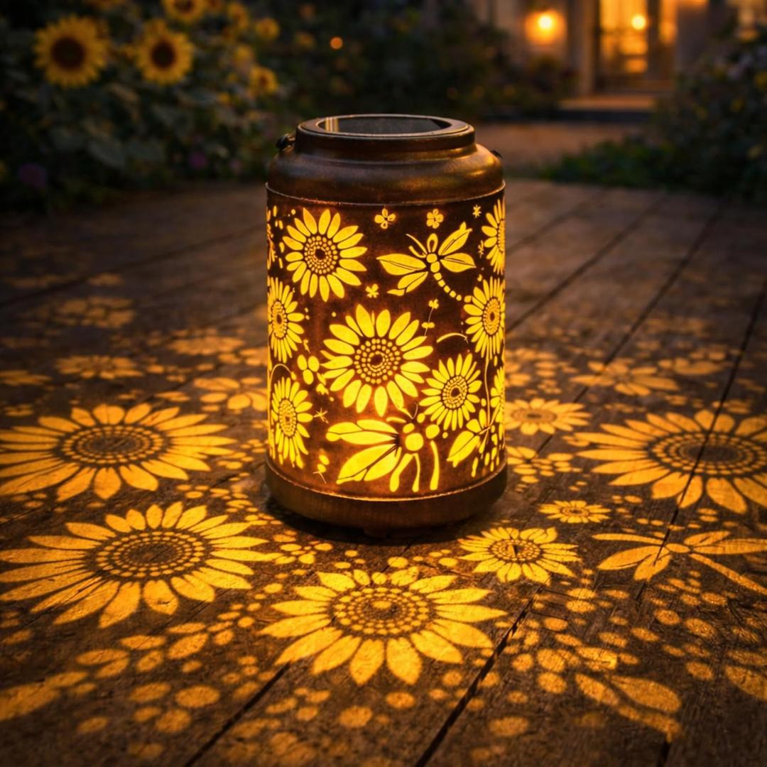 Sunflower Solar Lantern Outdoor Waterproof with Dragonfly, Metal Hanging Lantern, Auto On/Off for Garden Patio Backyard, Mothers Day Gift for Women, Mom, Grandma & Mother-in-Law