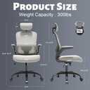 Ergonomic Office Chair - Adjustable Lumbar Support and Headrest, High Back Desk Chair with Flip-Up Arms for Home Office, 90-120° Tilt & Swivel Rolling Task Chair (Grey6076)