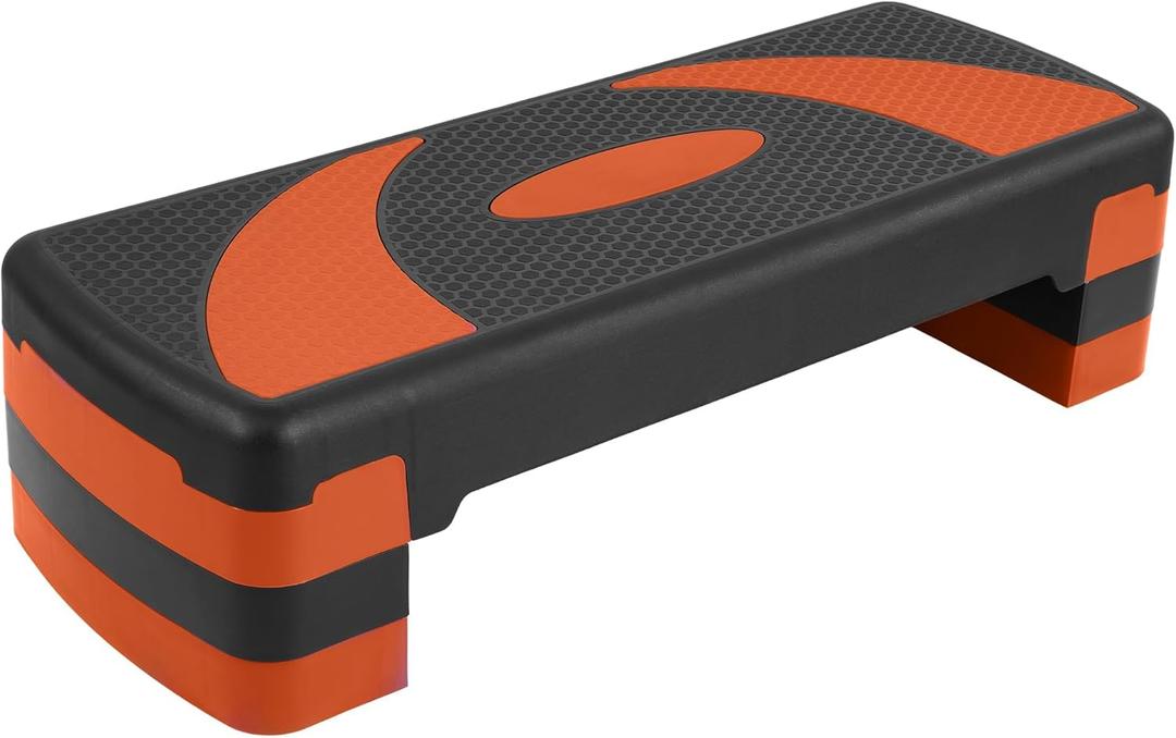Step Aerobic Platform, Exercise Step with levels Adjustable Height, Stackable Risers, Fitness Training Workout Stepper for Home Gym, Cardio Strength, Multiple Size & Color (Orange)
