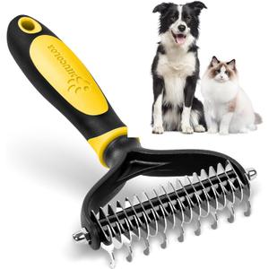 MIU COLOR Pet Grooming Brush, 2 Sided Undercoat Rake for Dogs & Cats, Professional Deshedding Brush and Dematting Tool, Effective Removing Knots, Mats, Tangles for Cats, Dogs, Extra Wide (Yellow)