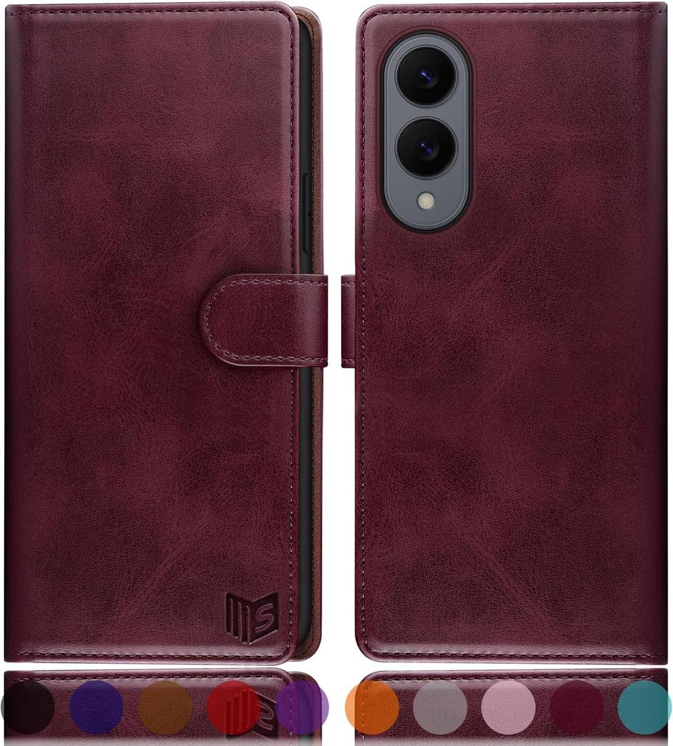 SUANPOT Compatible with Samsung Galaxy S25 Edge Wallet case with RFID Blocking Credit Card Holder,Flip Book PU Leather Protective Cover Women Men for Samsung S25 Edge case Wine Red