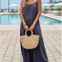 SHENHE Women's Open Back Spaghetti Strap Beach Maxi Dress Loose Flowy Vacation Sundress (Purple, XL)