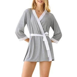 Latuza Women's Bamboo Viscose Short Kimono Robe XL Grey