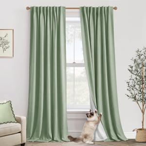 PANELSBURG Sage Green Cat Proof Linen Blackout Curtains 84 Inch Long, Spring French Country & Boho Farmhouse Style Pleated Drapes for Bedroom Living Room, Cottagecore Cottage Core Decor, Light Green (52"W x 84"L (Pack of 2))