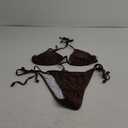 ZAFUL Women's Sexy Halter Bikini Sets Beads Tie Side Solid Triangle Thong Swimsuit Two Piece Cheeky Bathing Suits (Large, 02-coffee)