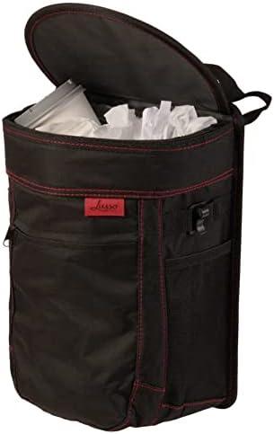 Lusso Gear Spill-Proof Car Trash Can - 2.5 gal Black Oxford - Leakproof & Waterproof Hanging Car Trash Bin - Organization Accessories with Removable Liner & Mesh Pockets - Boat Garbage Can
